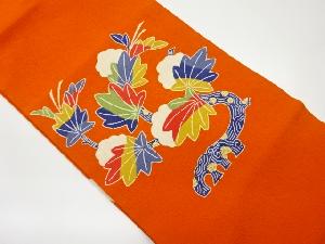 縮緬地型染葉模様名古屋帯